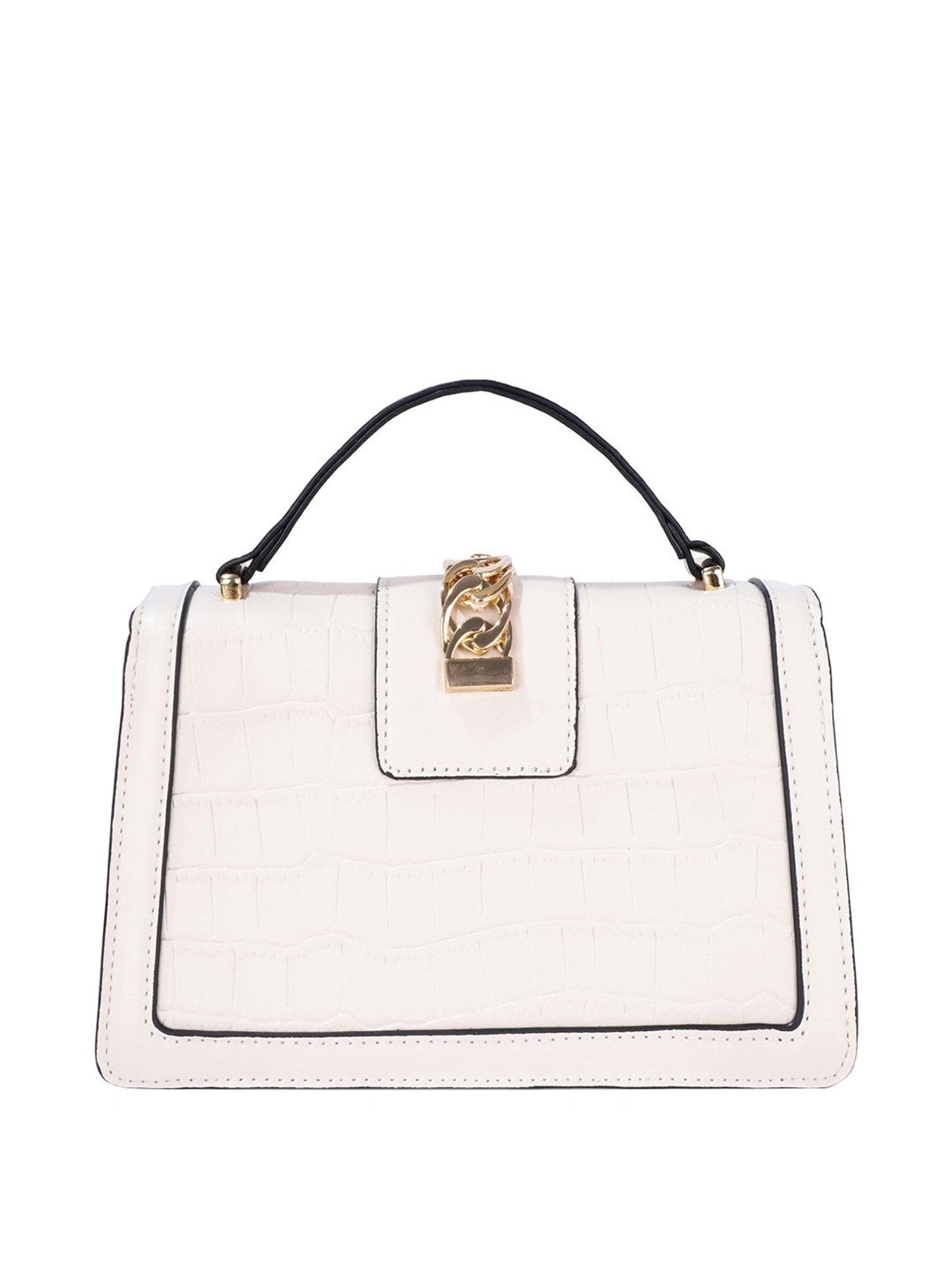 Luvoksi White Textured Medium Satchel Handbag
