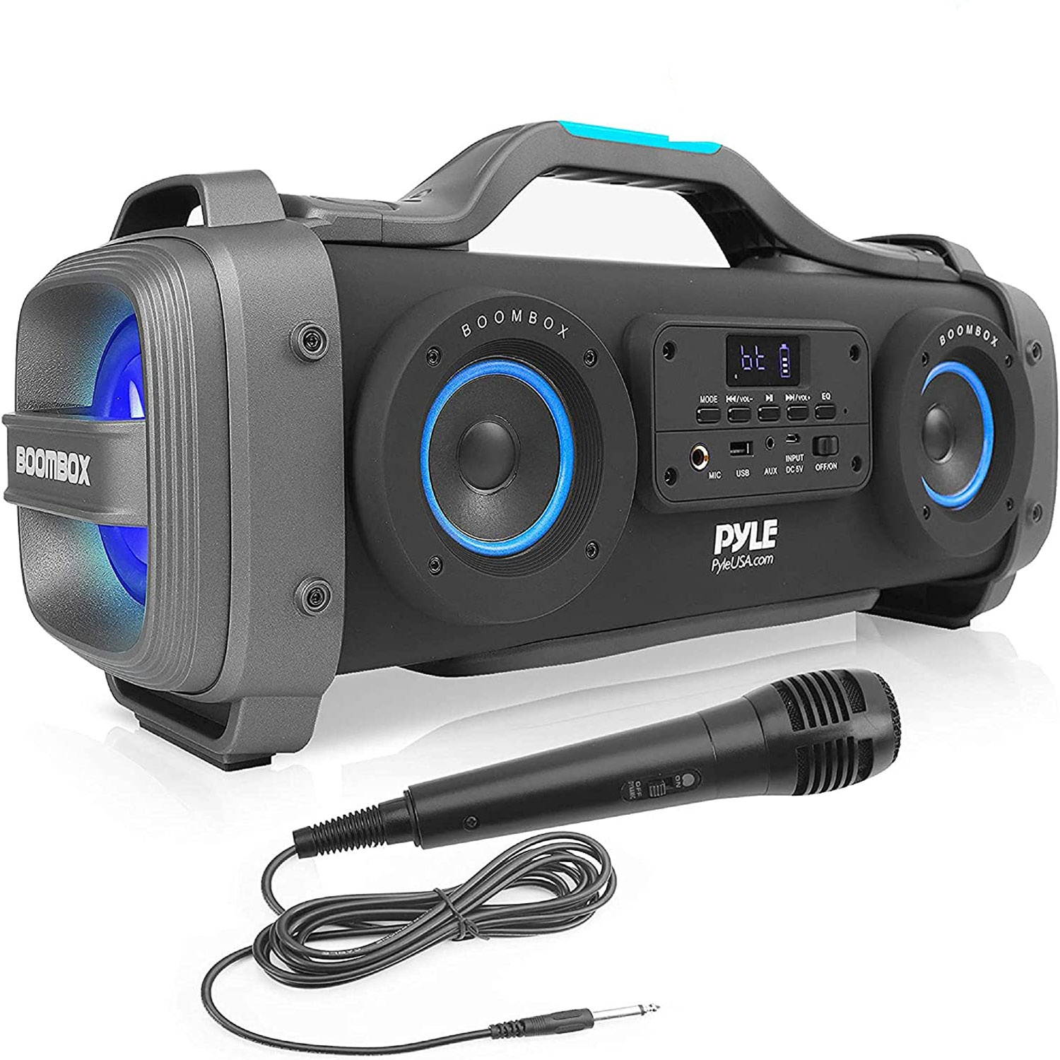 Pyle Bluetooth Boombox Karaoke Speaker System with DJ Party Lights (2 Pack)