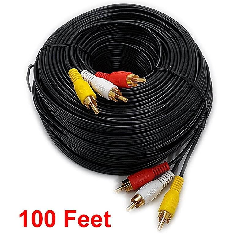 100 Feet Long 3RCA Composite Video Audio AV AV Cable Gold Plated