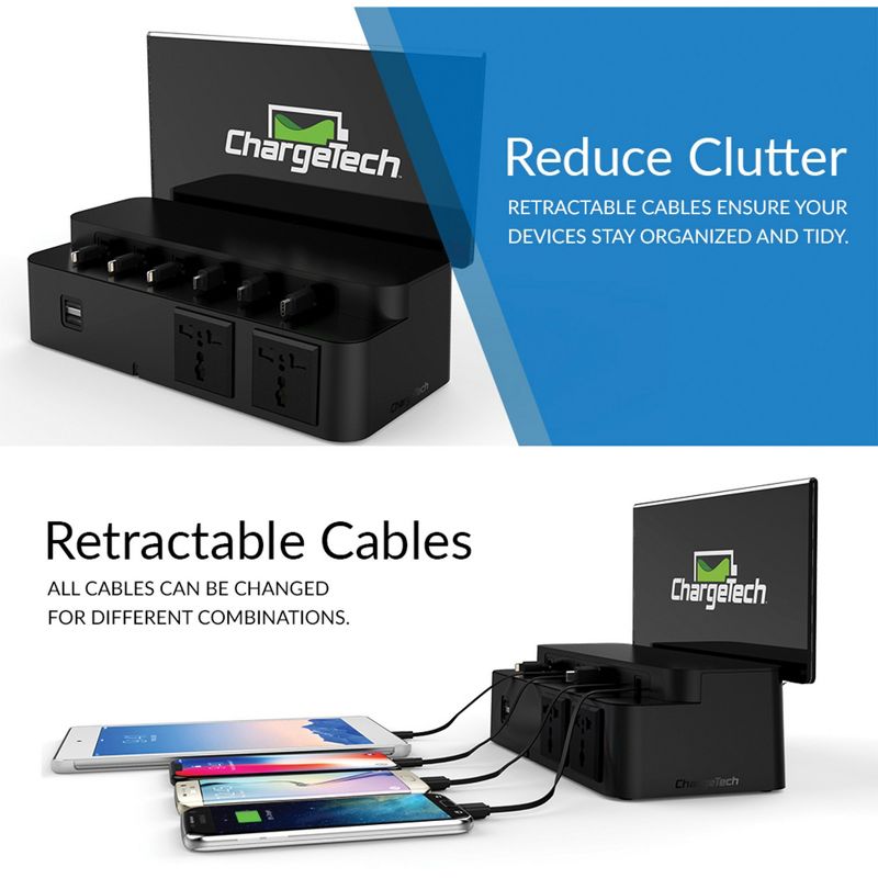 ChargeTech Power Strip Charging Station - 2 x AC Power, 2 x USB - Black