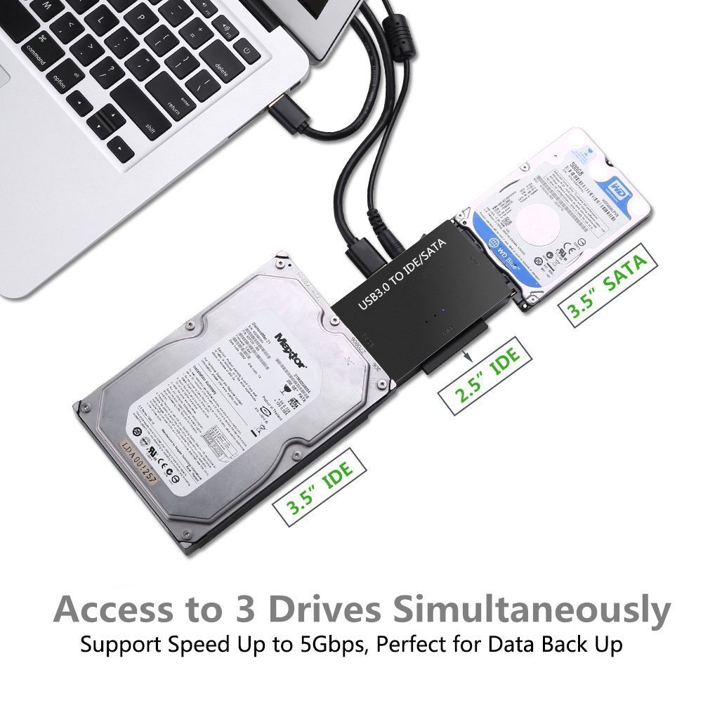 Hannord USB 3.0 to IDE/SATA Converter Hard Drive Adapter with Power Switch for 2.5"/3.5"SATA HDD/SSD & IDE HDD Drives Optical Drive, Support 6TB, Include 12V 2A Power Adapter & USB 3.0 Cable