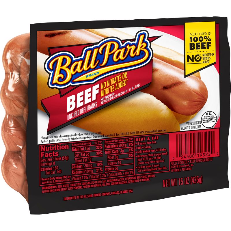 Ball Park Uncured Beef Franks - 15oz/8ct