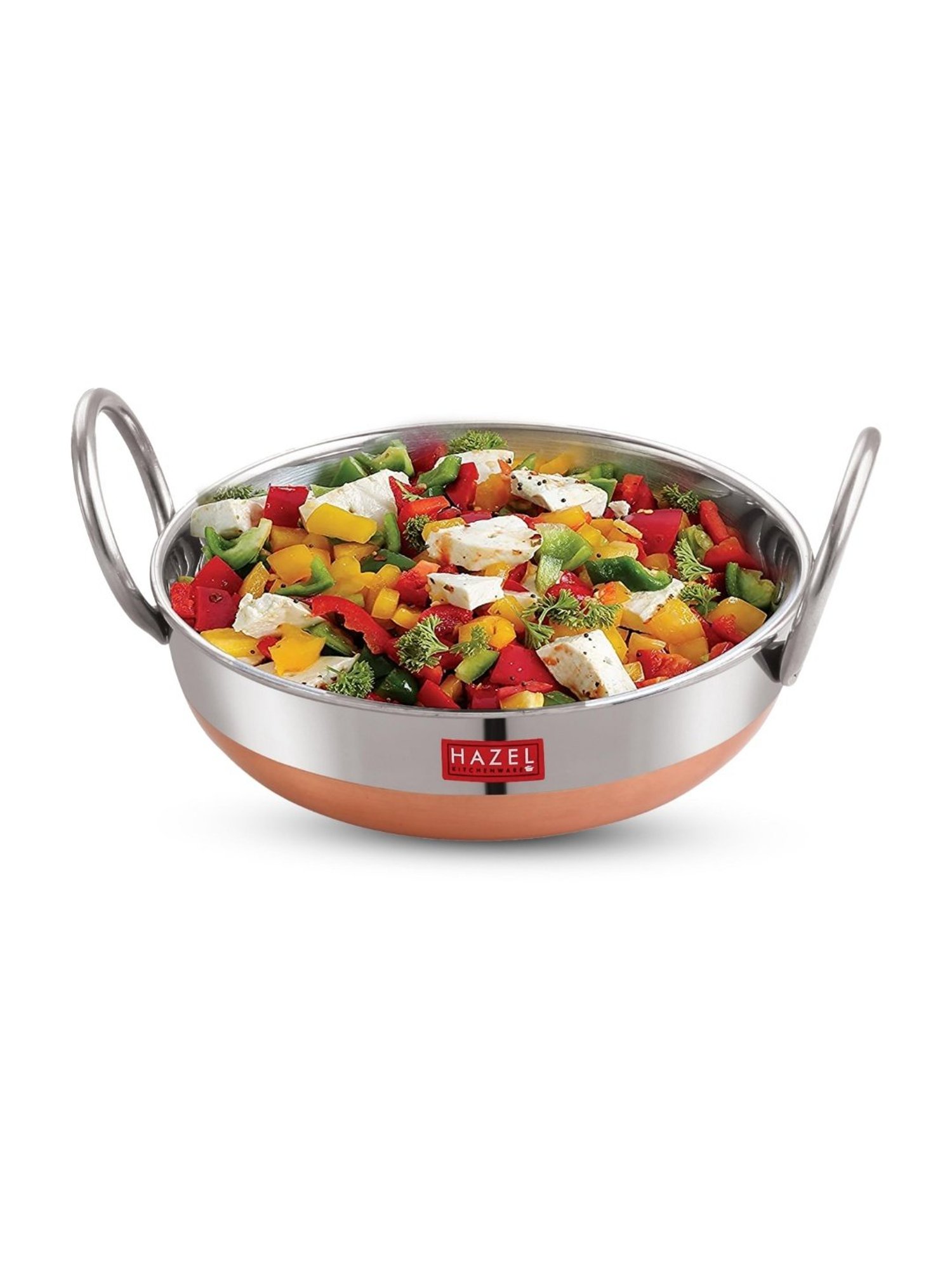 HAZEL Alfa Premium Heavy Gauge Stainless Steel Kadai with Copper Bottom (1 ltr), Silver & Copper