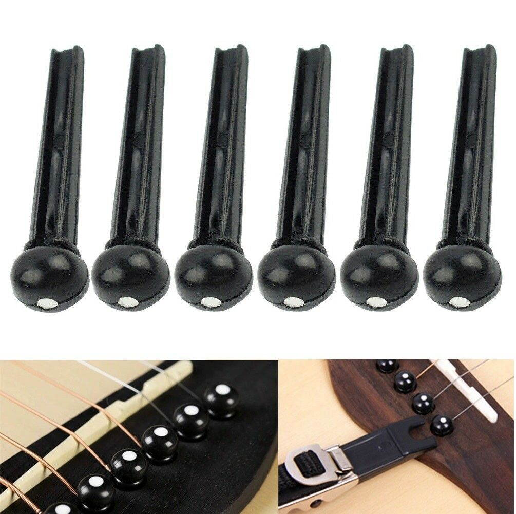 Black Acoustic Guitar Bridge Pins Plastic String End Peg Pack of 6