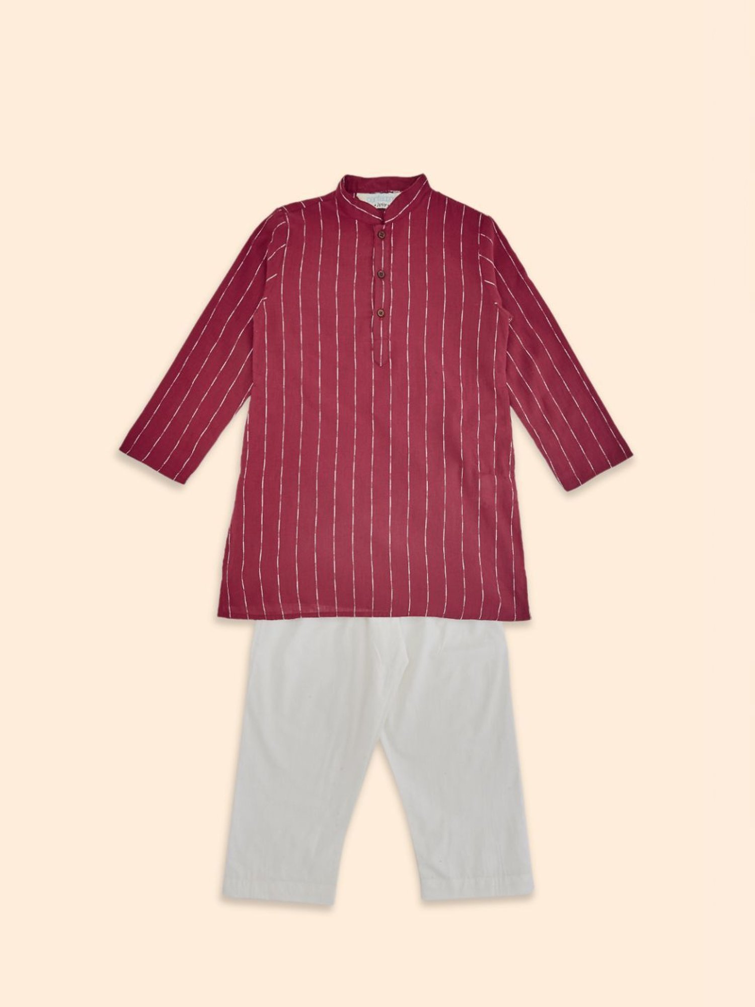Indus Route by Pantaloons Kids Red & White Cotton Embroidered Full Sleeves Kurta Set
