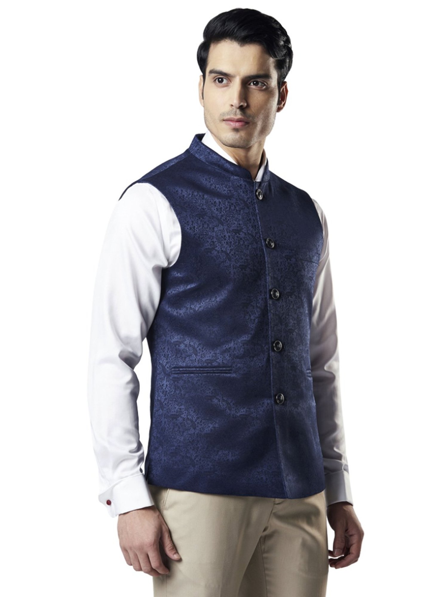 Raymond Blue Regular Fit Printed Nehru Jacket