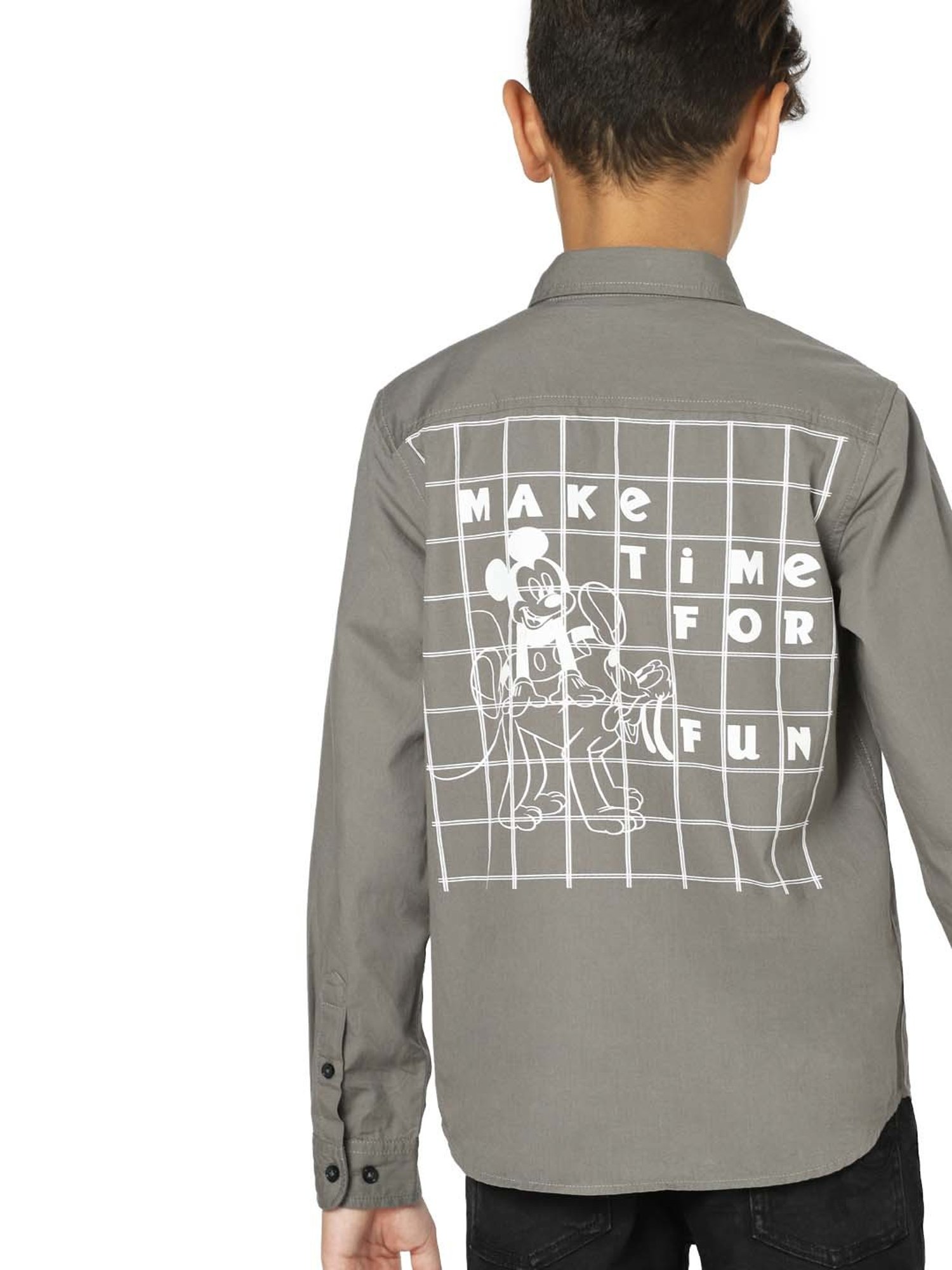 Jack & Jones Junior Charcoal Grey Cotton Printed Full Sleeves Shirt