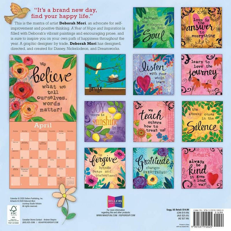 Sellers Publishing 2021 A Year of Hope and Inspiration 16-Month Wall Calendar Mori, Deb