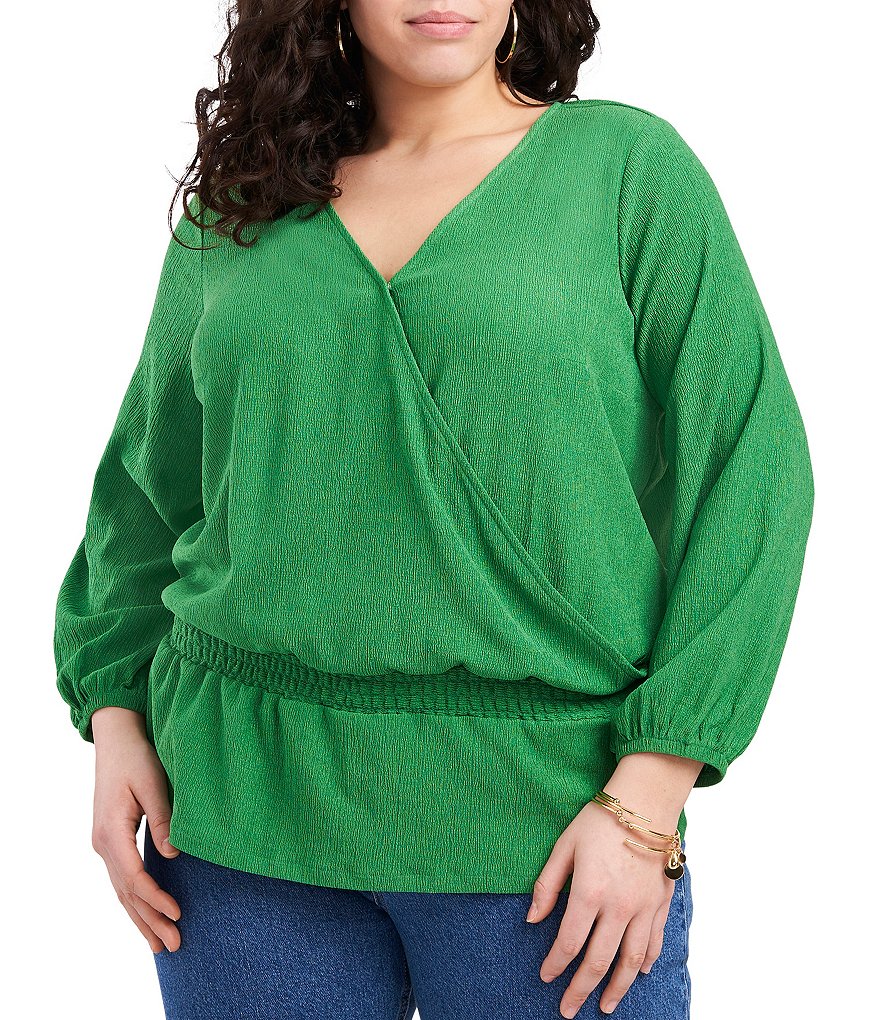 Vince Camuto Plus Size V-Neck Long Sleeve Cross Front Knit Top