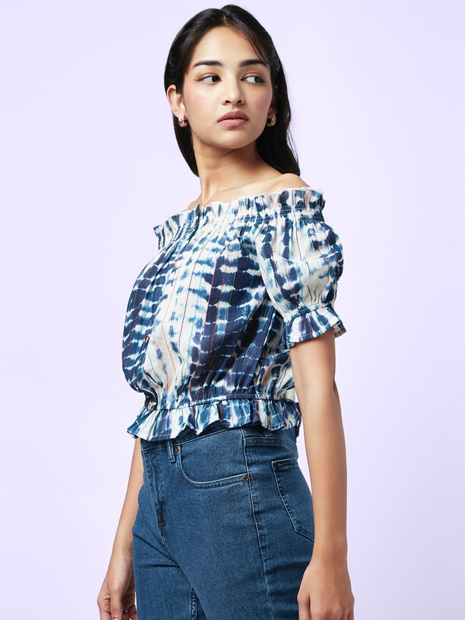 YU by Pantaloons Blue Printed Top