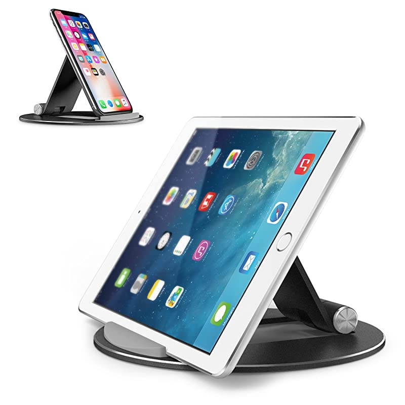 Tablet Stand Adjustable Desktop Aluminum iPad Stand with AntiSlip Base Portable Holder Dock for iPad Tablet Samsung Tab EReader and Cellphones Black