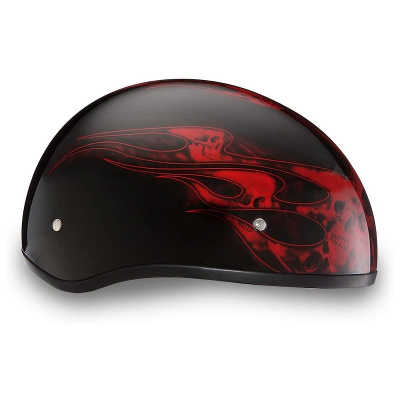 Daytona D6-SFR-2XL Helmets Secure Slim Protective Motorcycle Half Helmet Skull Cap with Adjustable Chin Strap, Head Wrap, & Drawstring Bag, Red Flames