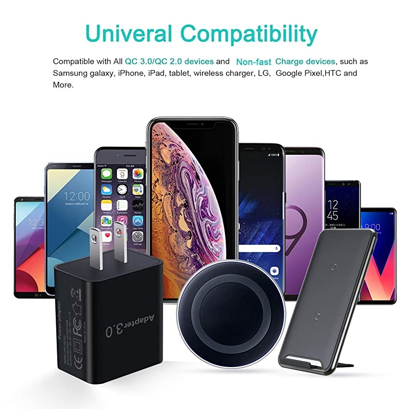 4Pack QC 30 USB Wall Charger  18W QC 30 USB Charger Adapter Fast Charging Block Compatible Wireless Charger Samsung Galaxy S9 S8Note 8 9 iPhone iPad LG HTC 10 and More