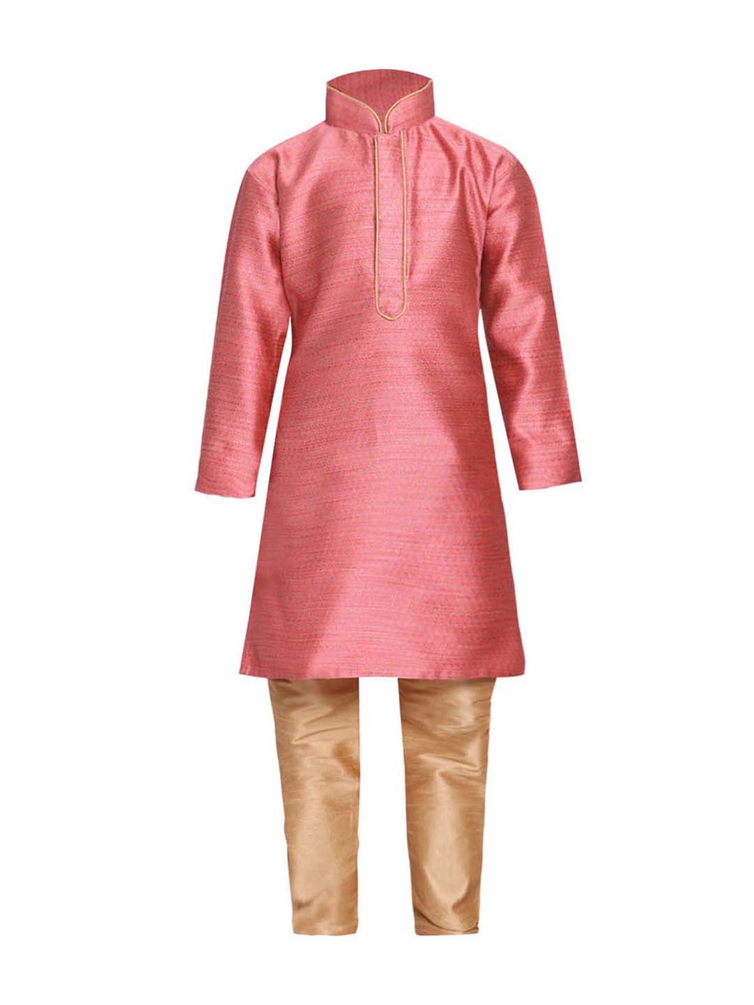 VASTRAMAY Kids Bubble Gum Pink & Rose Gold Self Pattern Kurta Set