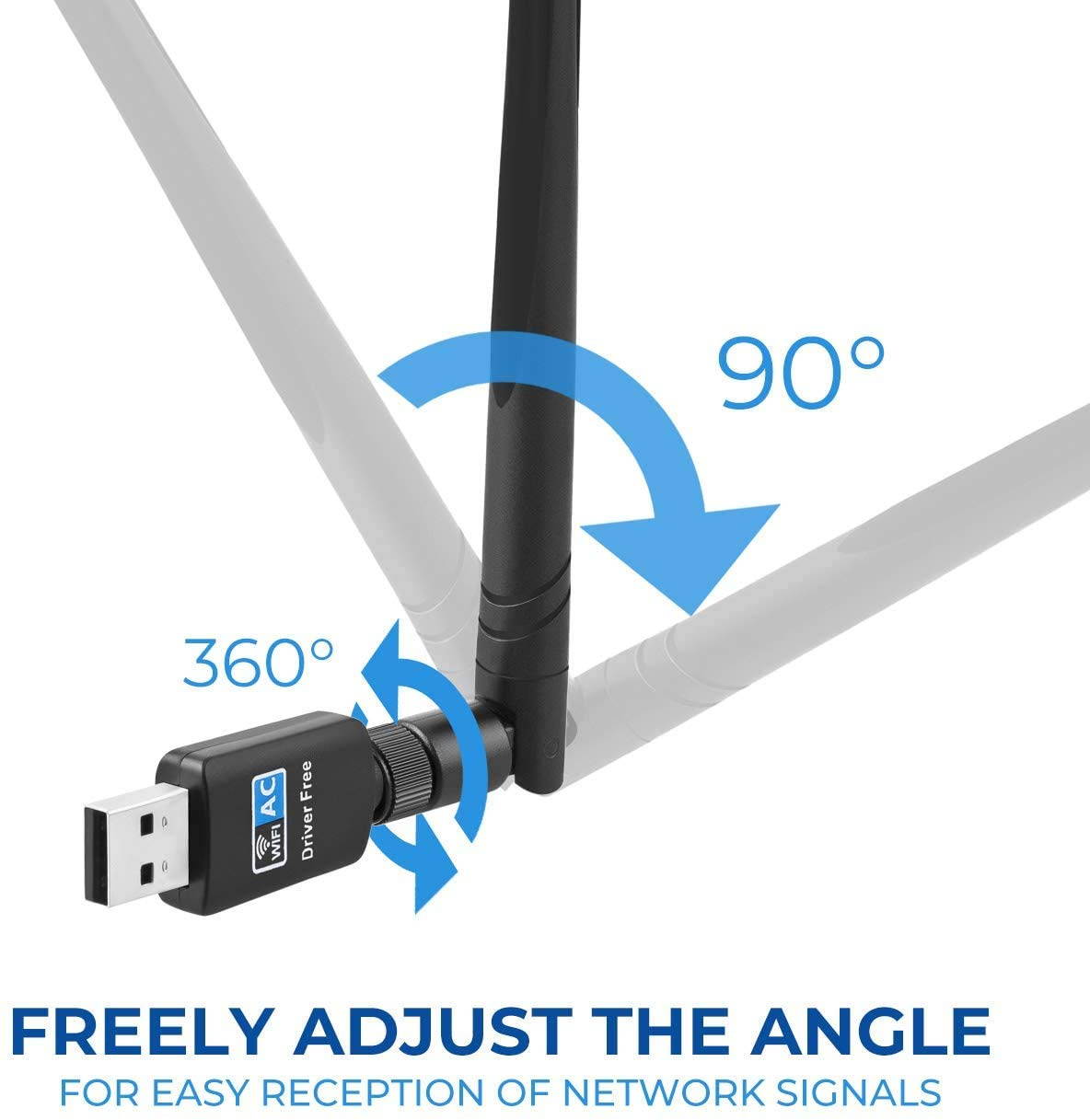 WiFi Adapter for PC 600Mbps,802.11ac USB Wireless Network Adapter with Dual Band 2.4GHz/5.8GHz 5dBi High Gain Antenna for Desktop Compatible with Windows 10/8/7/Vista/XP Mac OS