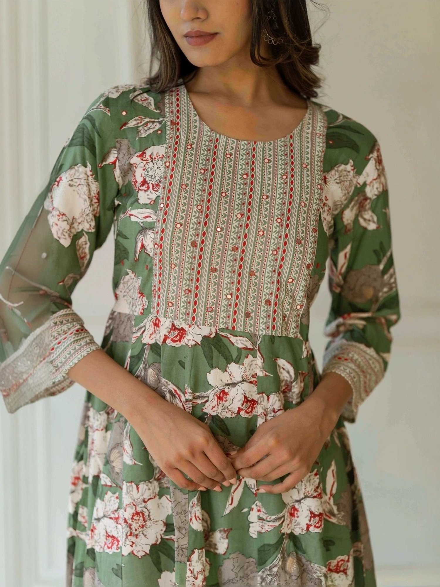 MIRCHI FASHION Green Cotton Printed A-Line Dress