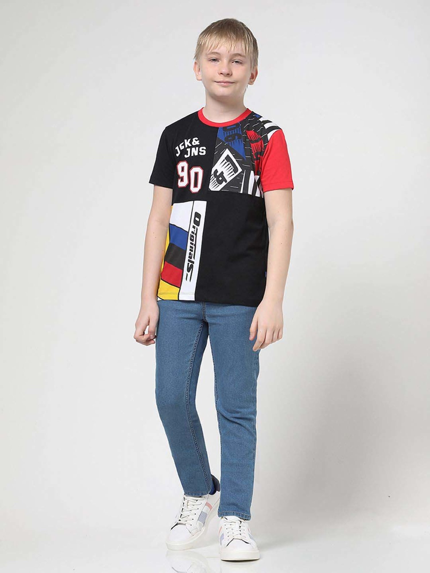 Jack & Jones Junior Black Cotton Printed T-Shirt