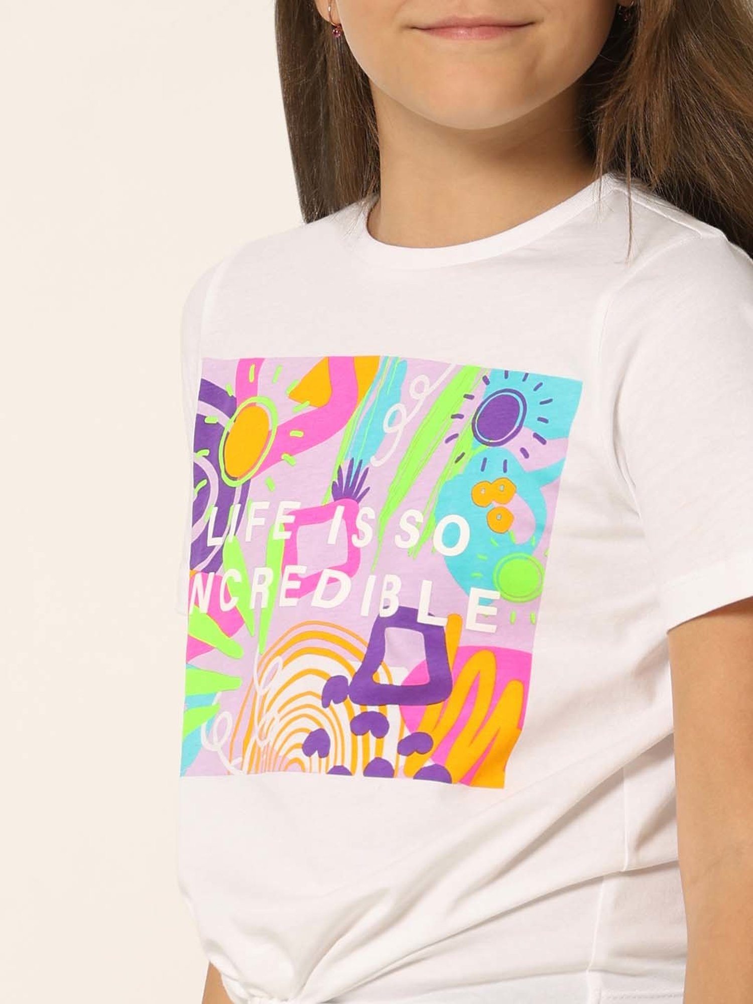 VERO MODA GIRL White Cotton Printed T-Shirt