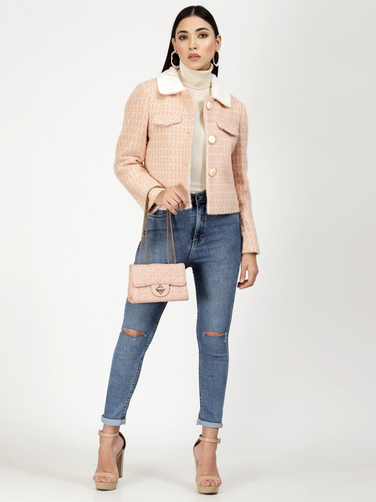 Juelle Peach Check Over Coat