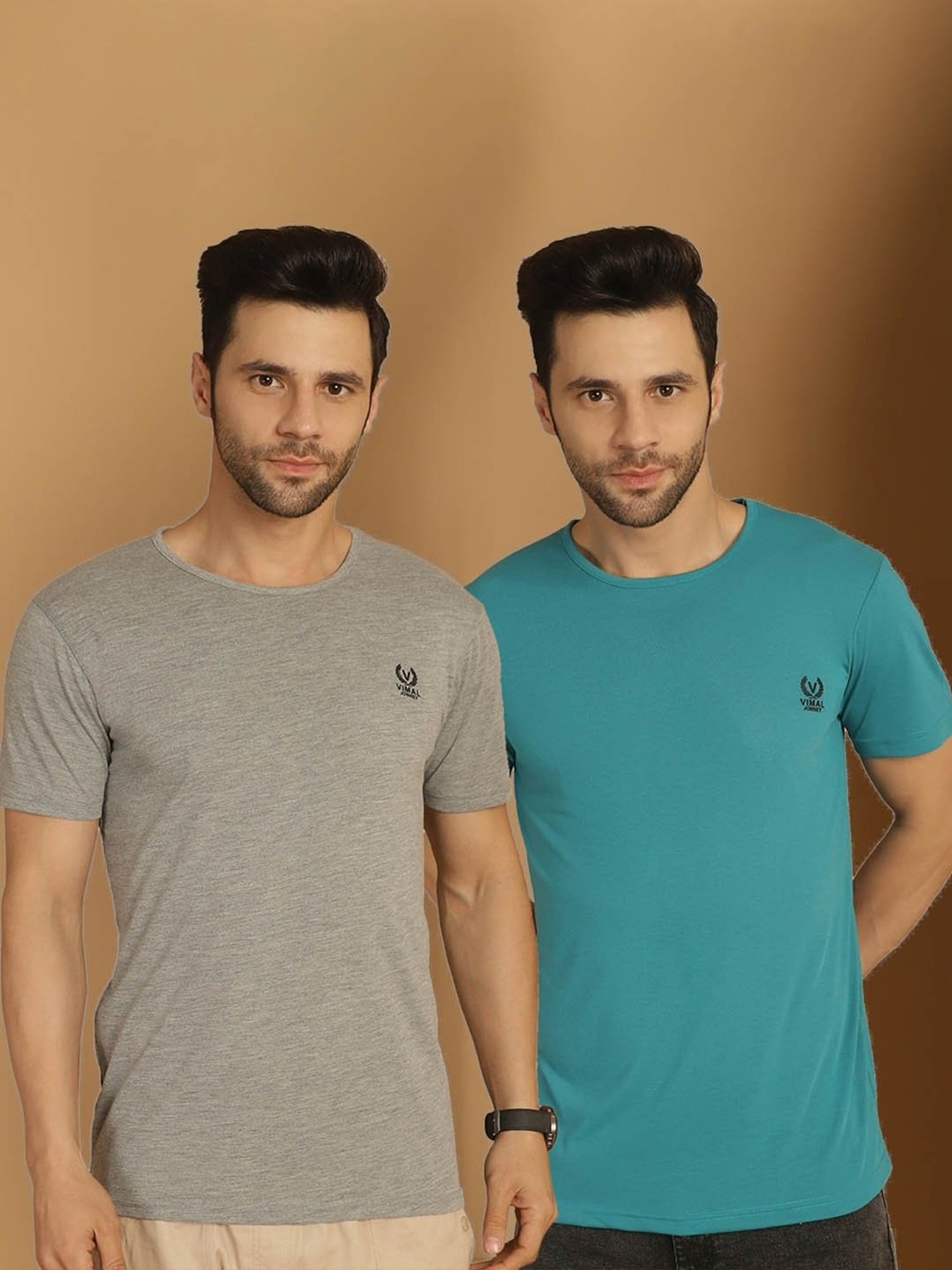 Vimal Jonney Green & Grey Regular Fit T-Shirt