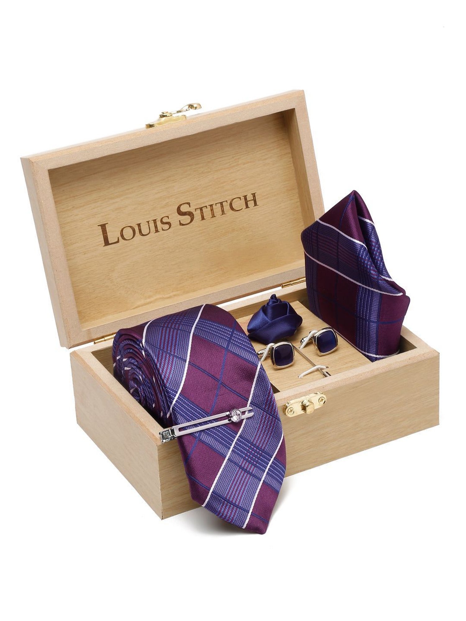 Louis Stitch Purple Checks Necktie Gift Set - Set of 5