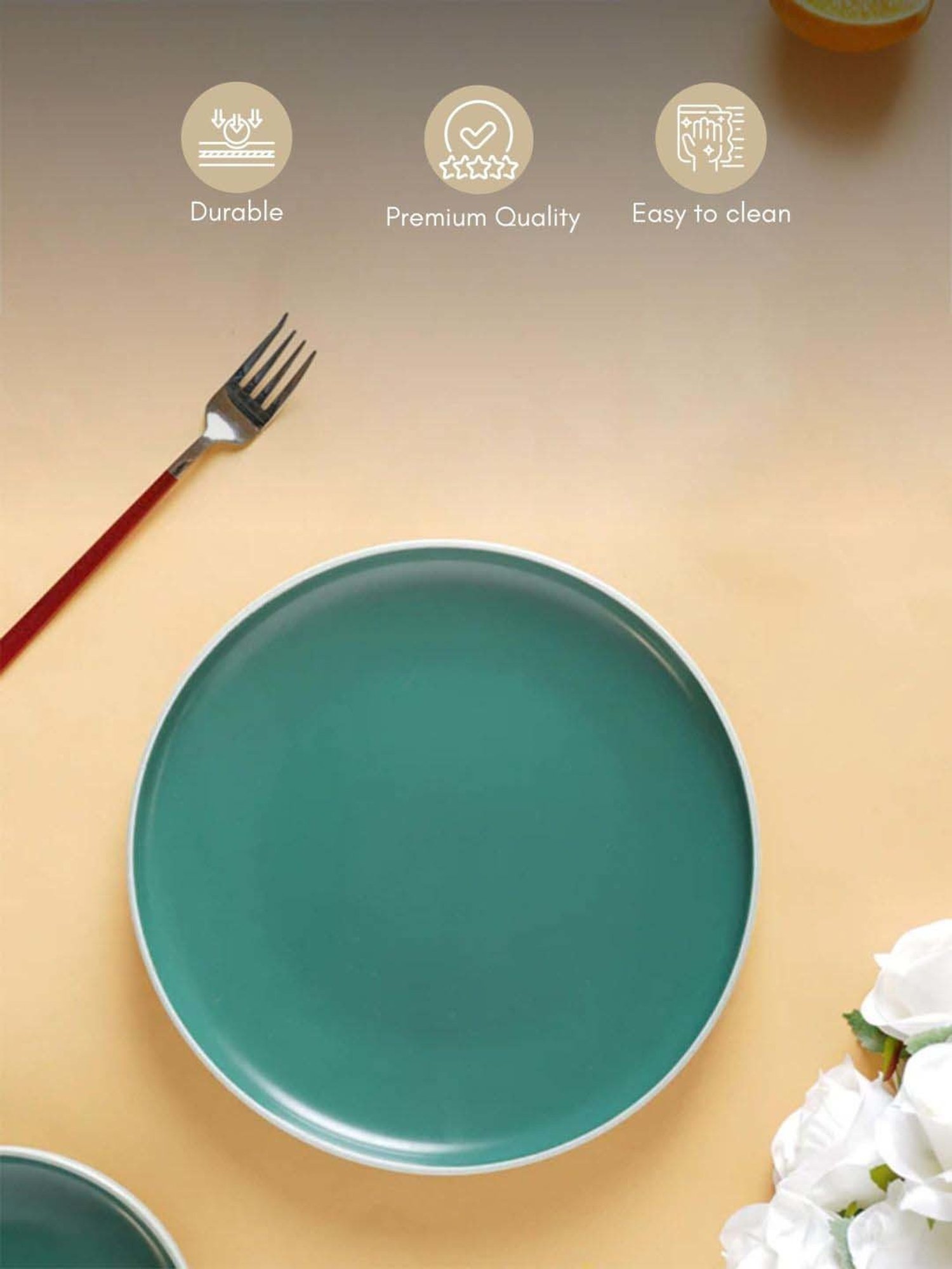 Nestasia Premium Quality Ceramic Green & White Zoella Raised Rimmed Dinner Serving Plate 10.15"