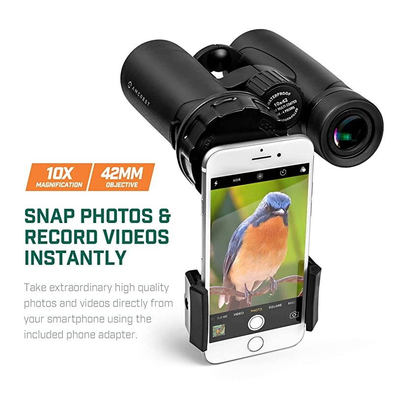 10x42 Roof Prism Binoculars for Adults HD Professional Binoculars for Bird Watching Travel Stargazing Hunting Concerts Sports BAK4 Prisms Smart Phone Adaptor for Photography