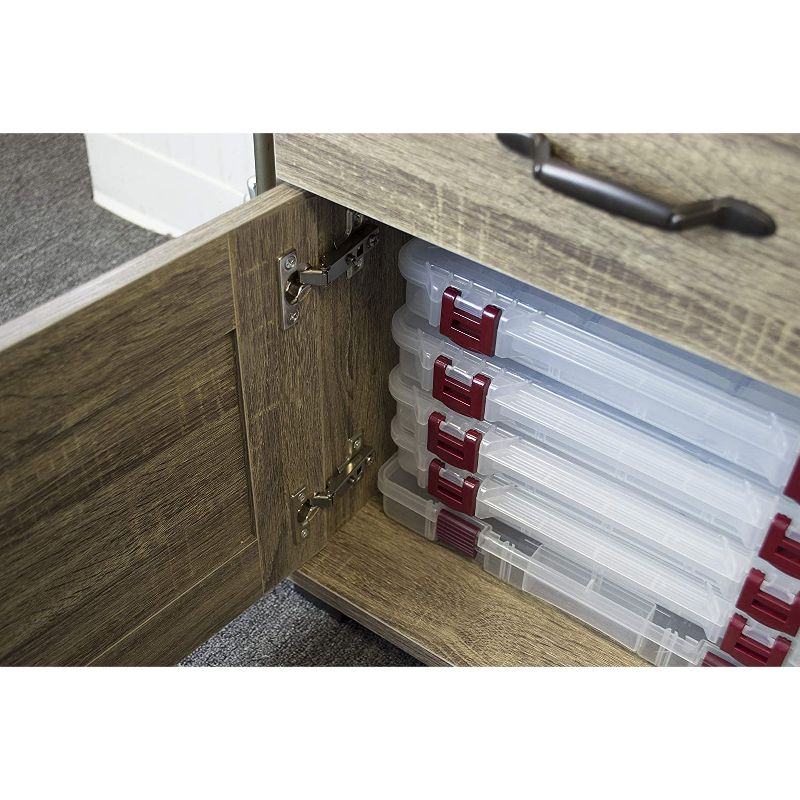 OS Home 703 2 Drawer 1 Shelf Fishing Storage and Organization Cabinet Holds 12 Fishing Rods and Accessories, Barn Wood Laminate