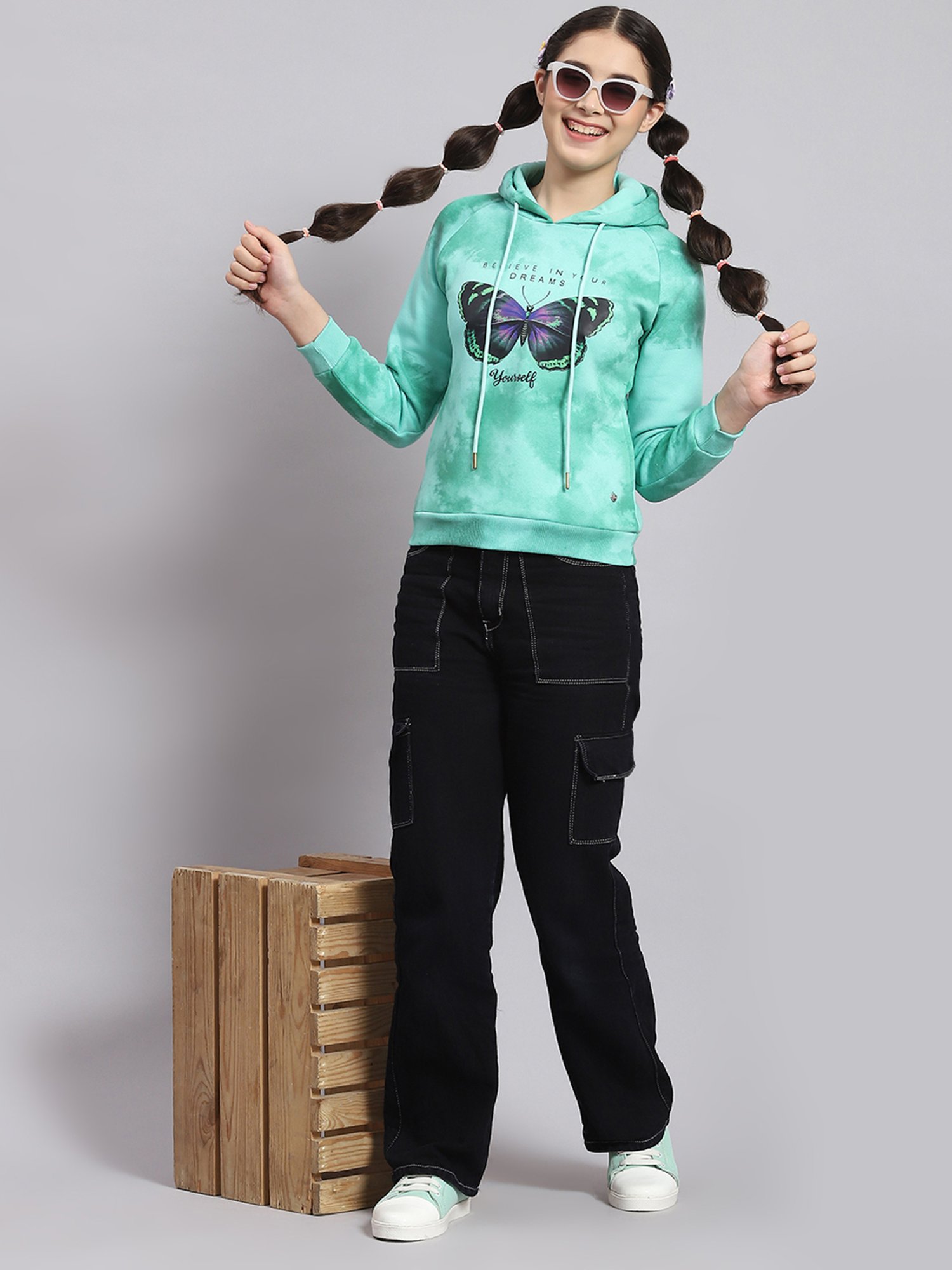 KIDS ONLY Blue Cotton Embroidered Full Sleeves Sweatshirt