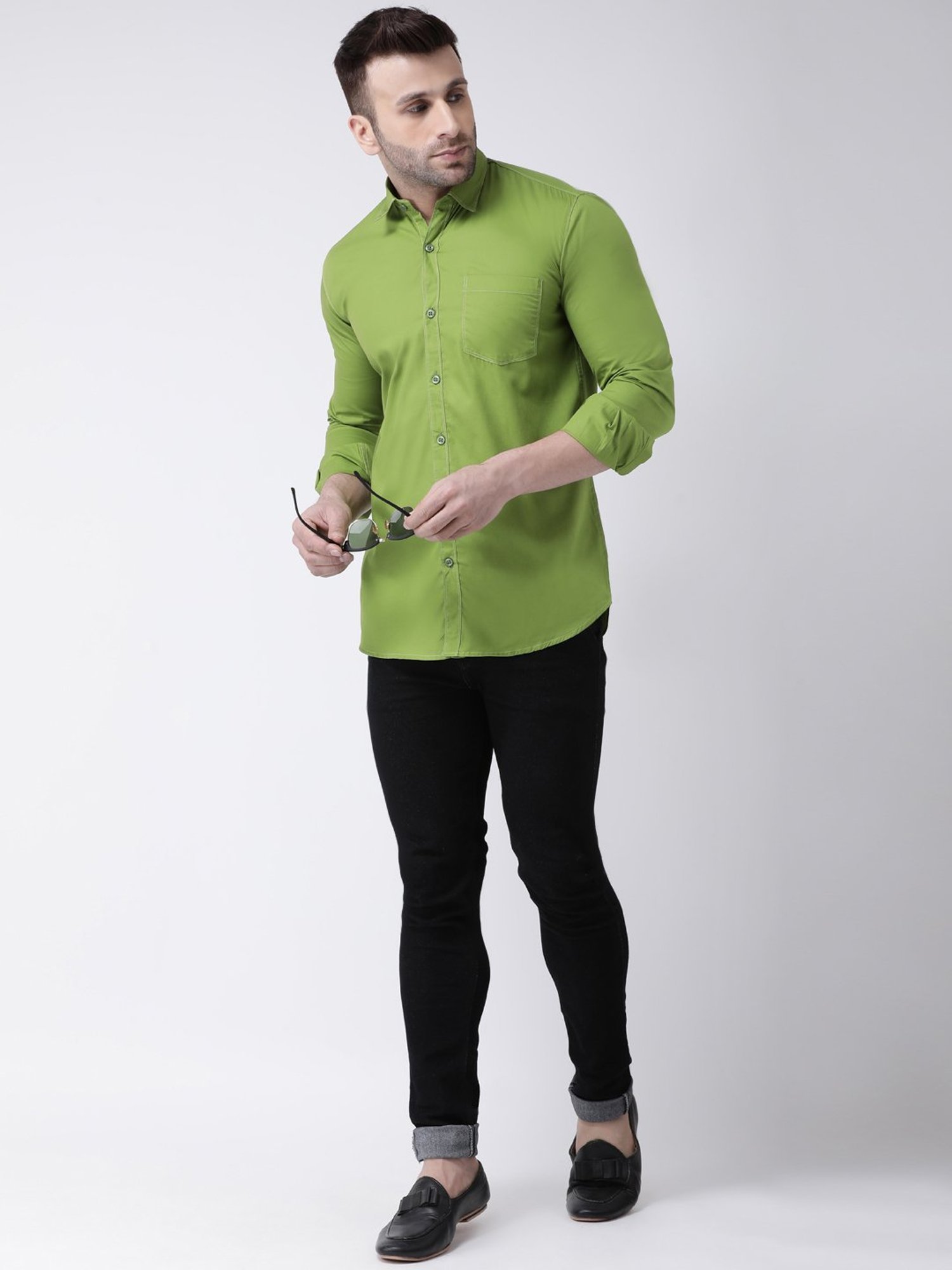 Hangup Plus Green Slim Fit Pure Cotton Shirt