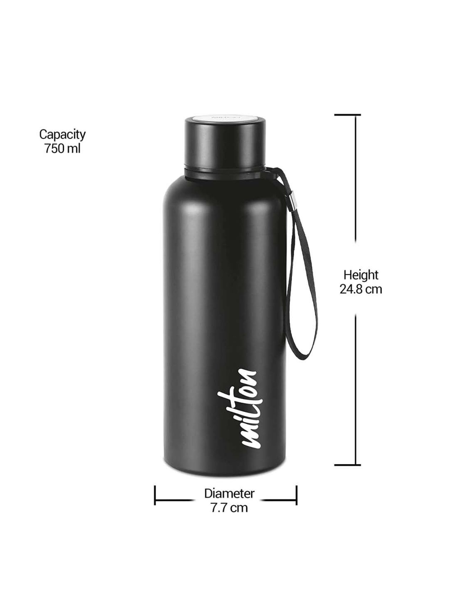 Milton Aura 750 Black Stainless Steel Hot & Cold Insulated Water Bottle (0.75 L)