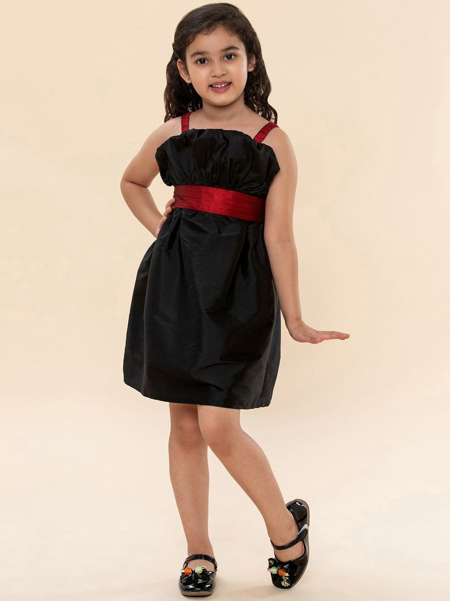 Peppermint Kids Black & White Printed Full Sleeves Dress