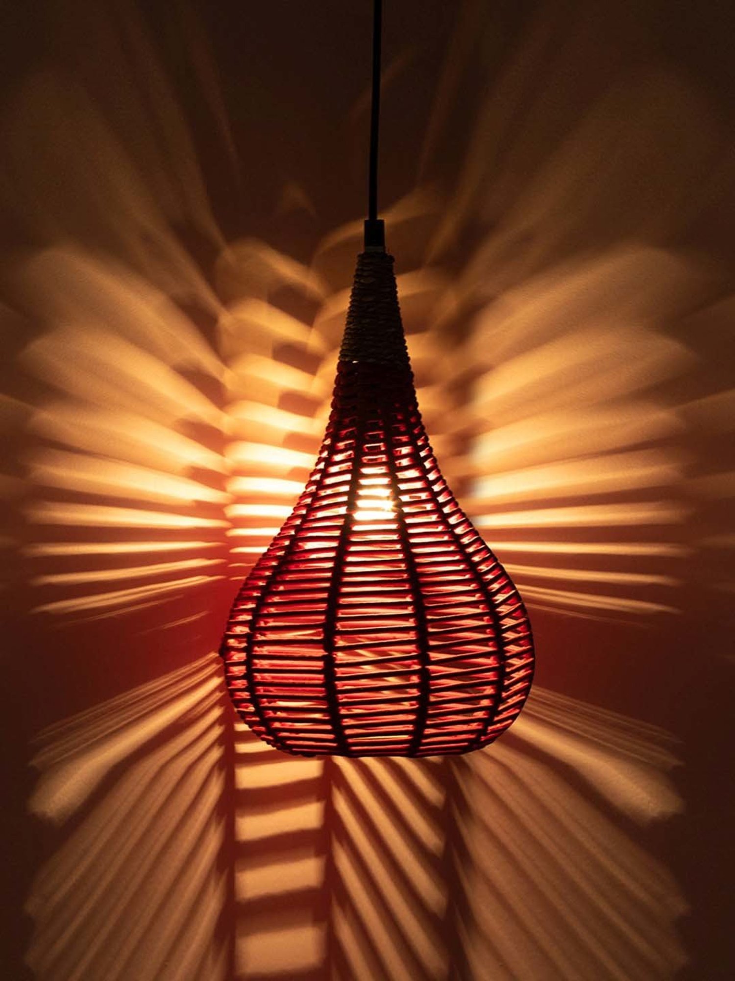 ExclusiveLane Paradise Red & Beige Jute Handwoven Hanging Pendant Lamp