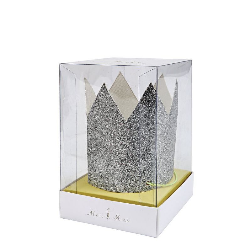 Meri Meri - Mini Silver Glitter Crowns - Wearable Party Accessories - 8ct