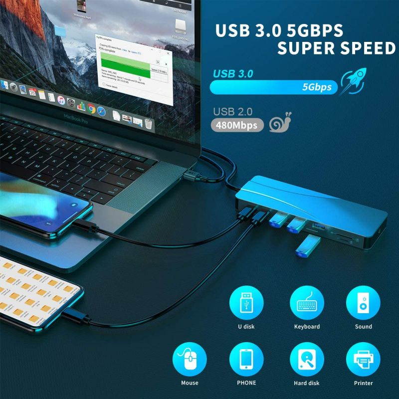 14 in 1 USB C Hub, Triple Display USB C Docking Station with 2 4K HDMI, VGA,Gigabit Ethernet, Power Delivery Type C Port,SD TF, 5 USB Ports,Audio, USB C Dock Compatible for MacBook,Other USB C Laptop