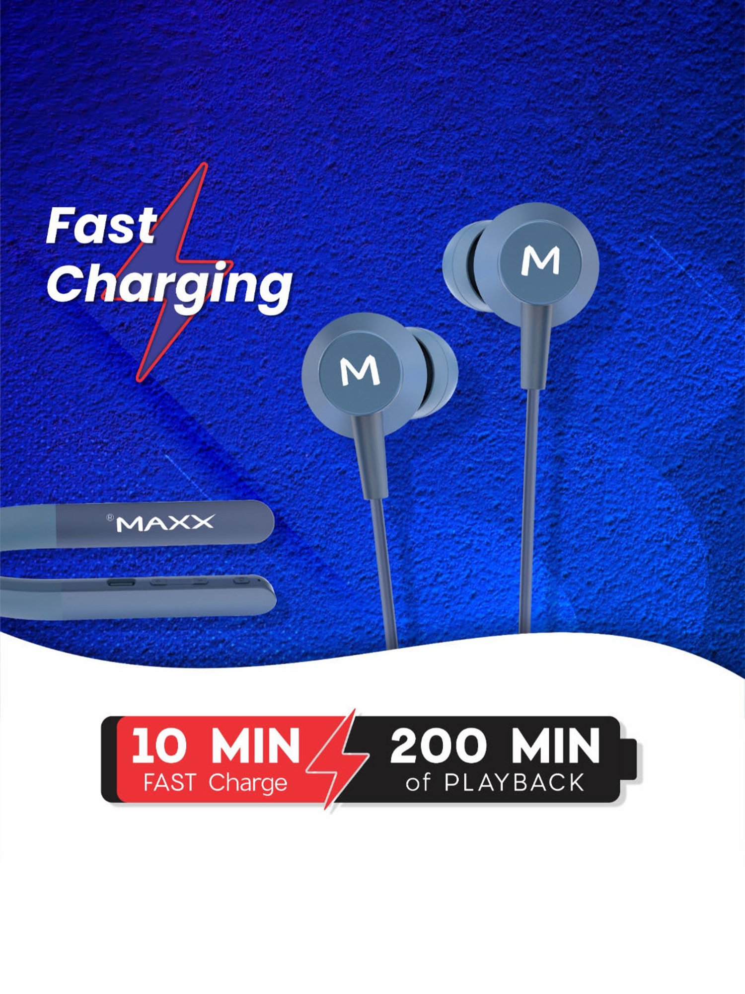 Maxx NX151 Pro In Ear Bluetooth Neckband with Upto 25 Hours Playtime & Fast Charging (Blue)