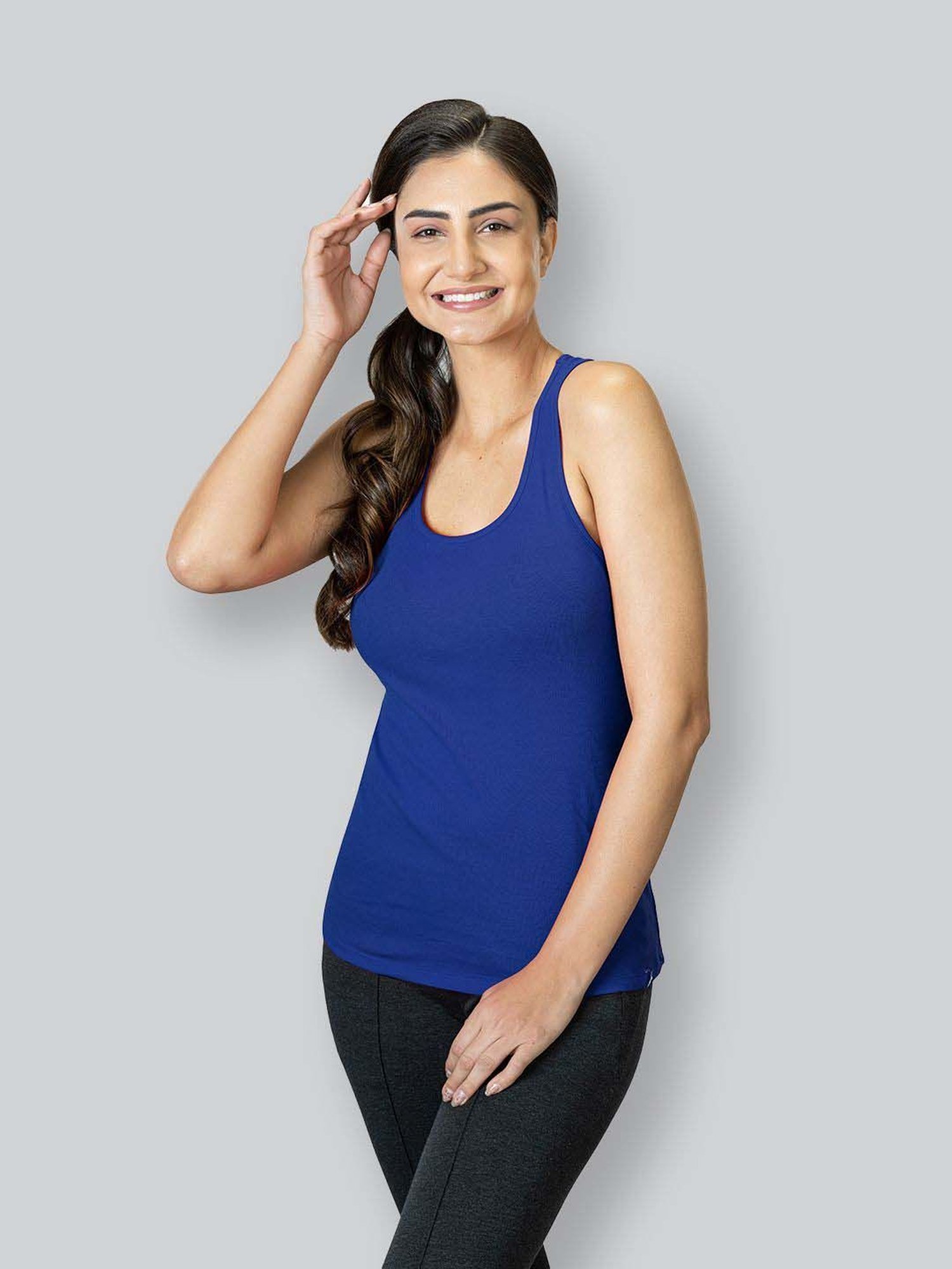 Lyra Blue Cotton Plain Tank Top