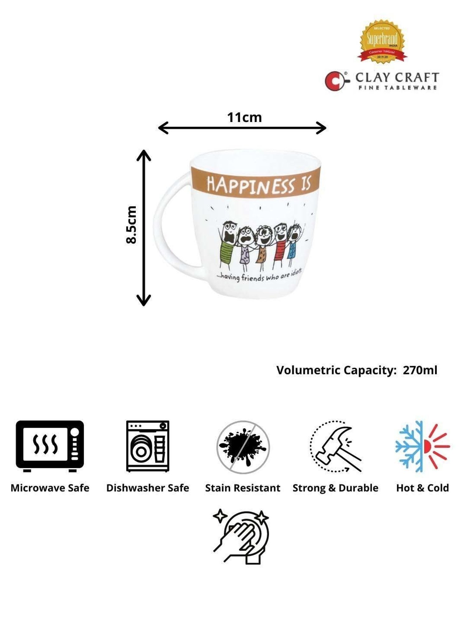 Clay Craft Multicolor Ceramic 7.5 cm Milk Mug (0.27 L) - Set of 2