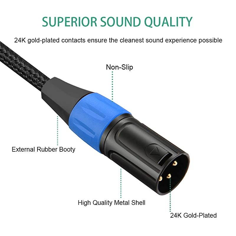 1/4 to XLR Cable, Balanced 1/4 Inch TRS to XLR Male Interconnect Cable Quarter inch to XLR Patch Cord - 15ft