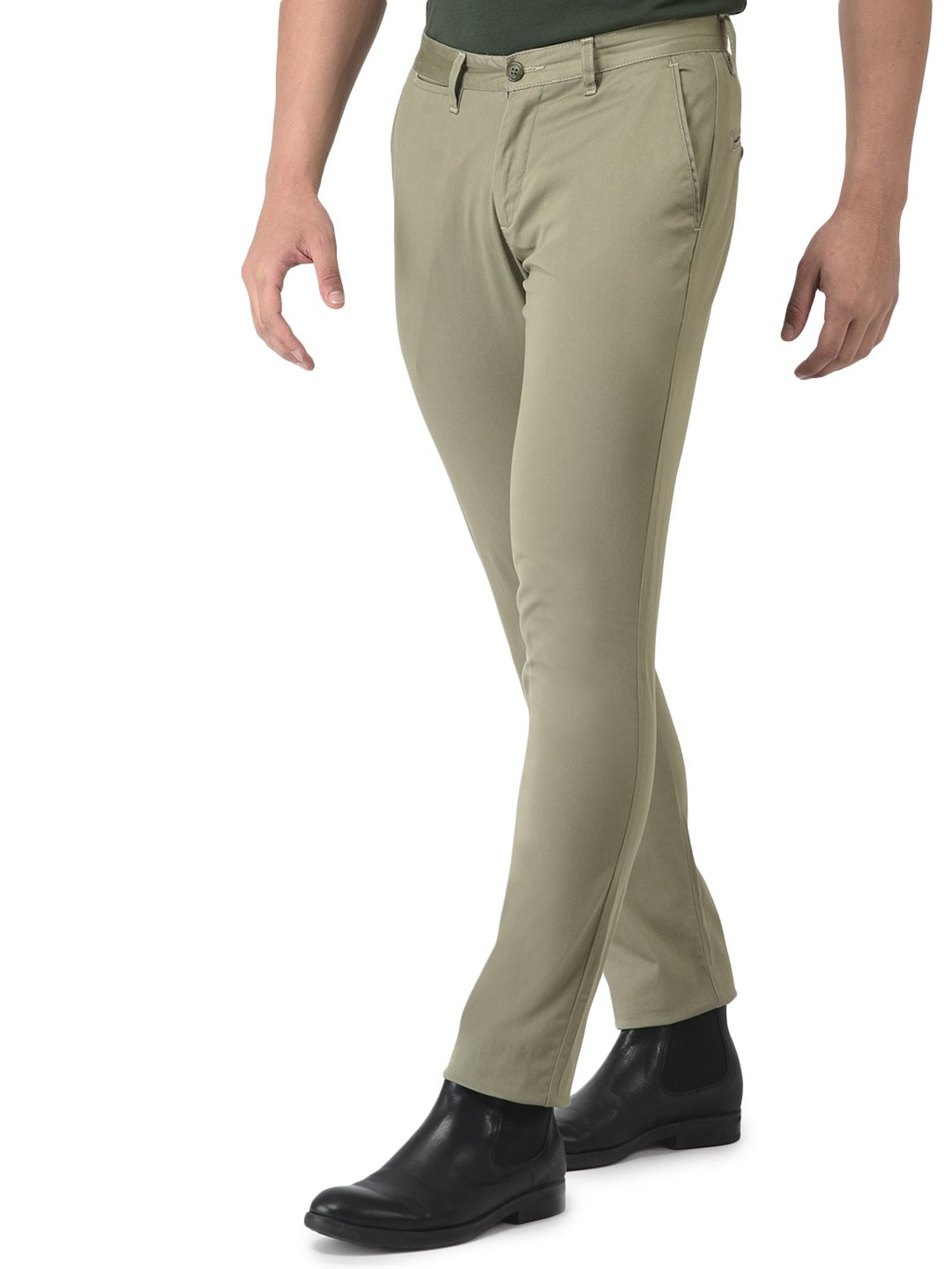 Woodland Light Olive Regular Fit Flat Front Trousers