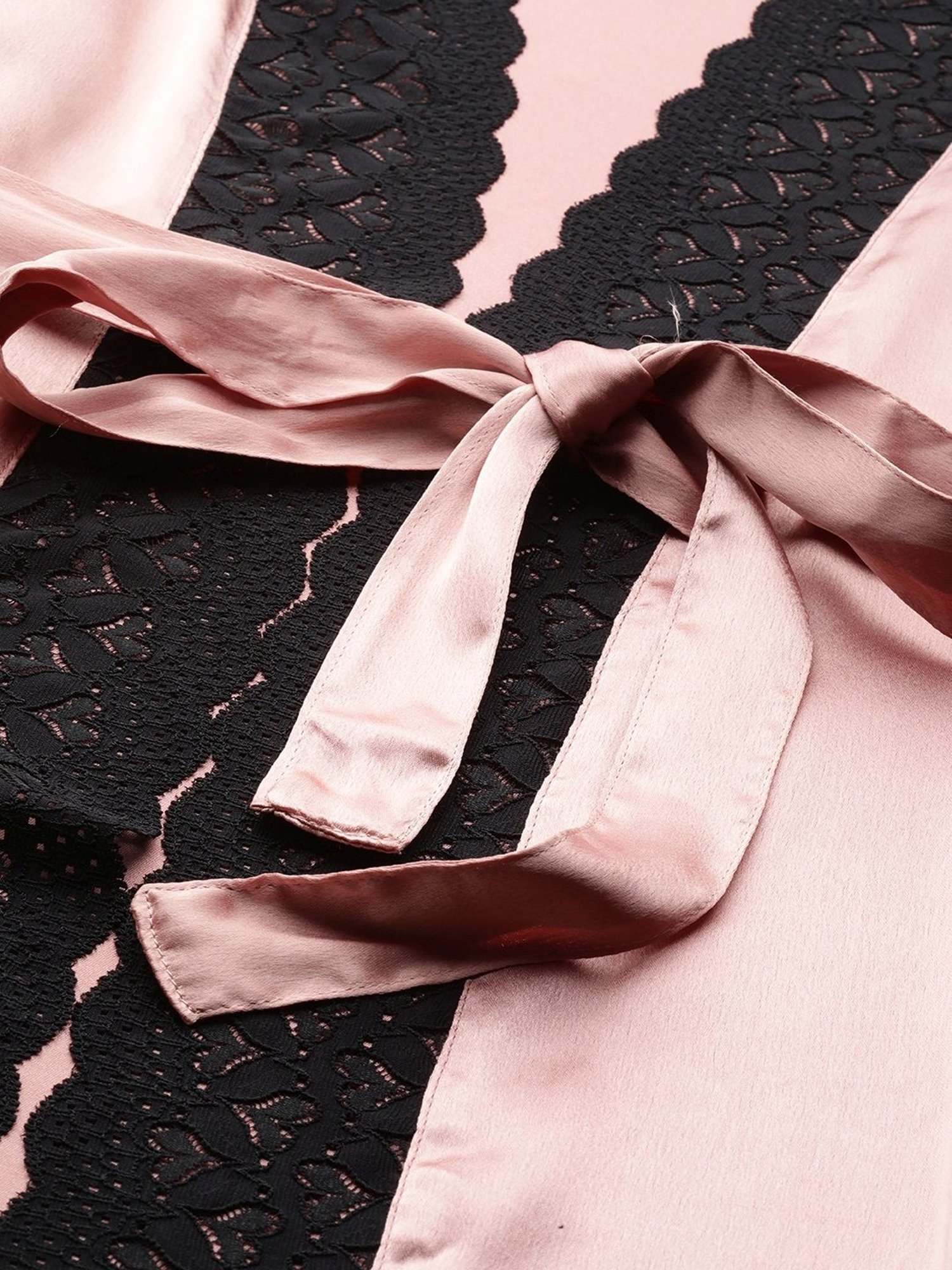 Ms.Lingies Peach Lace Work Nightwear With Robe