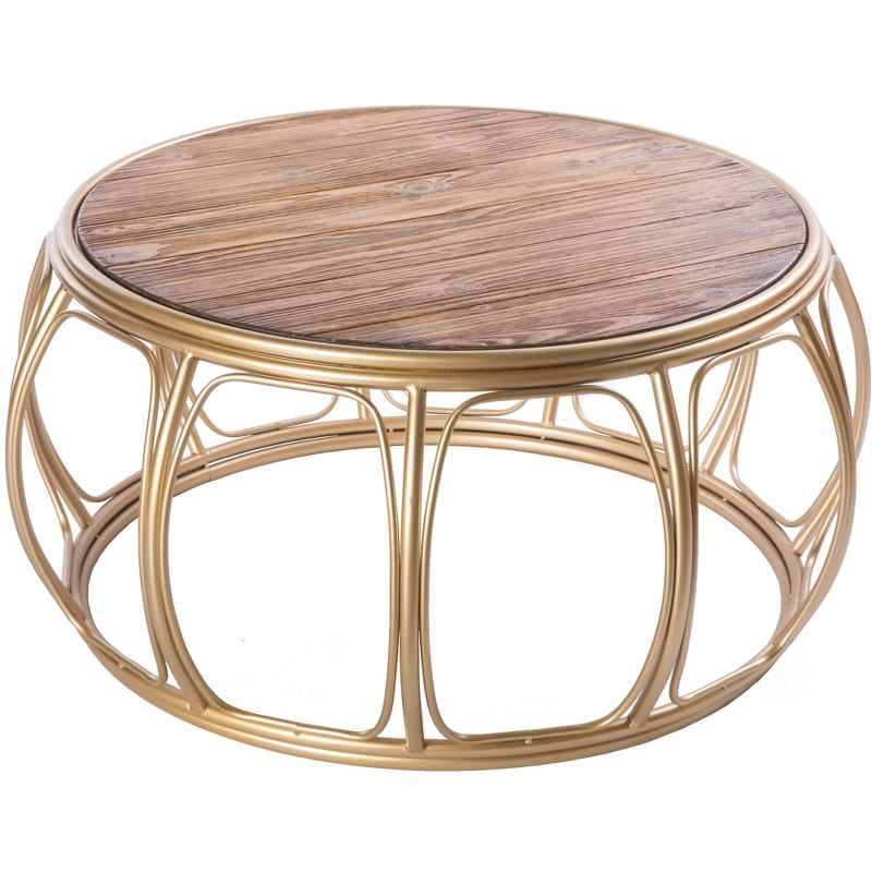 Bold Tones Large Round Wood and Metal Coffee Table
