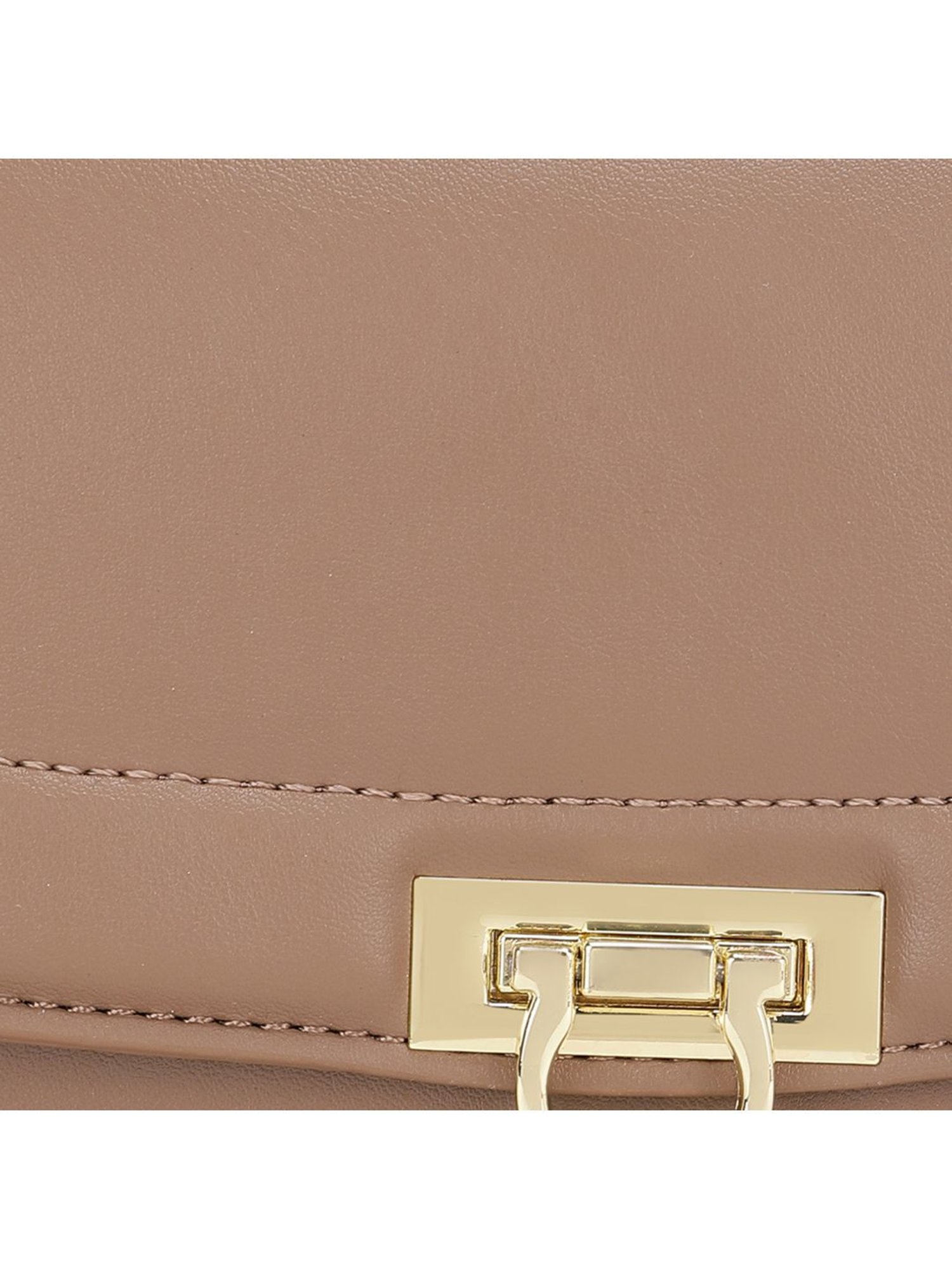 Tyra Dahlia Taupe Solid Faux Leather Sling Handbag