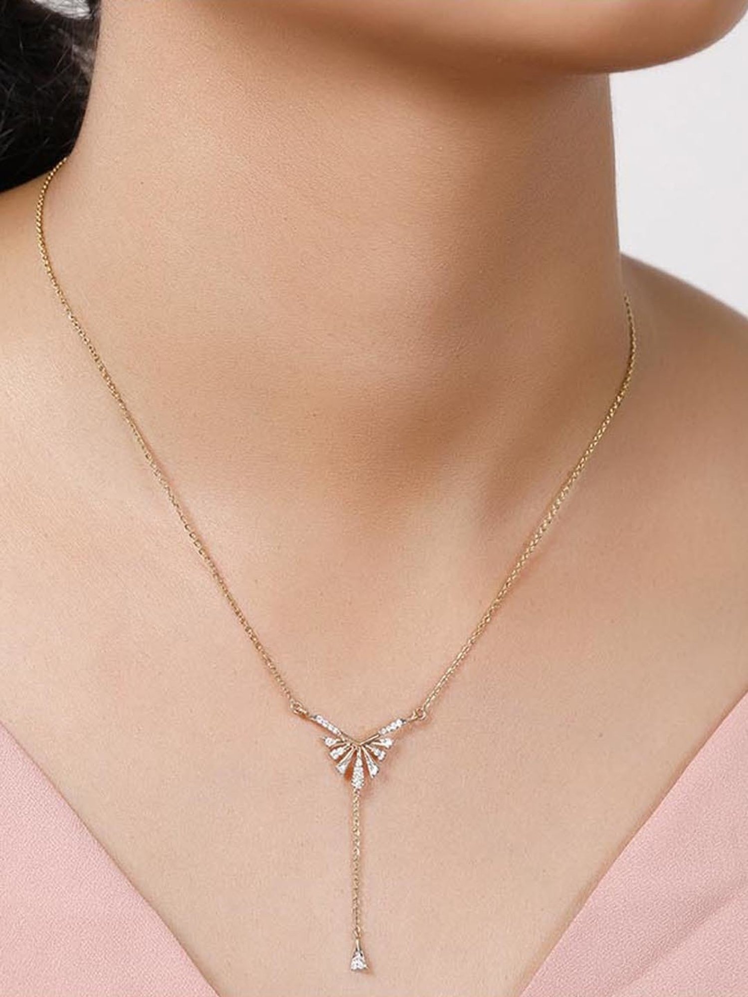 Mia by Tanishq Nature's Finest 14k Gold Shimmering Nightfall Diamond Matinee Necklace for Women