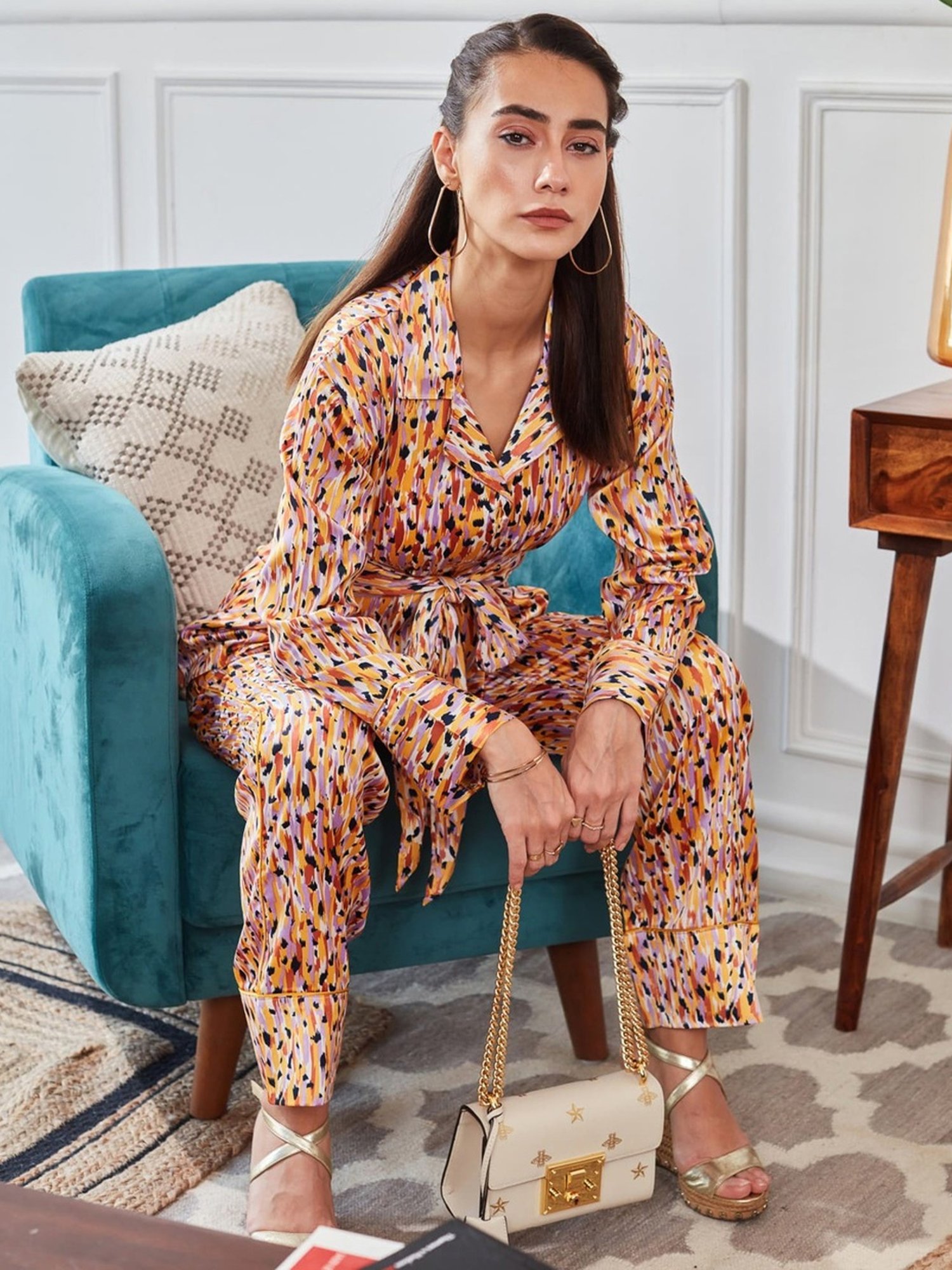 Dusk Attire Multicolor Abstract Pod Satin Co-ord Set