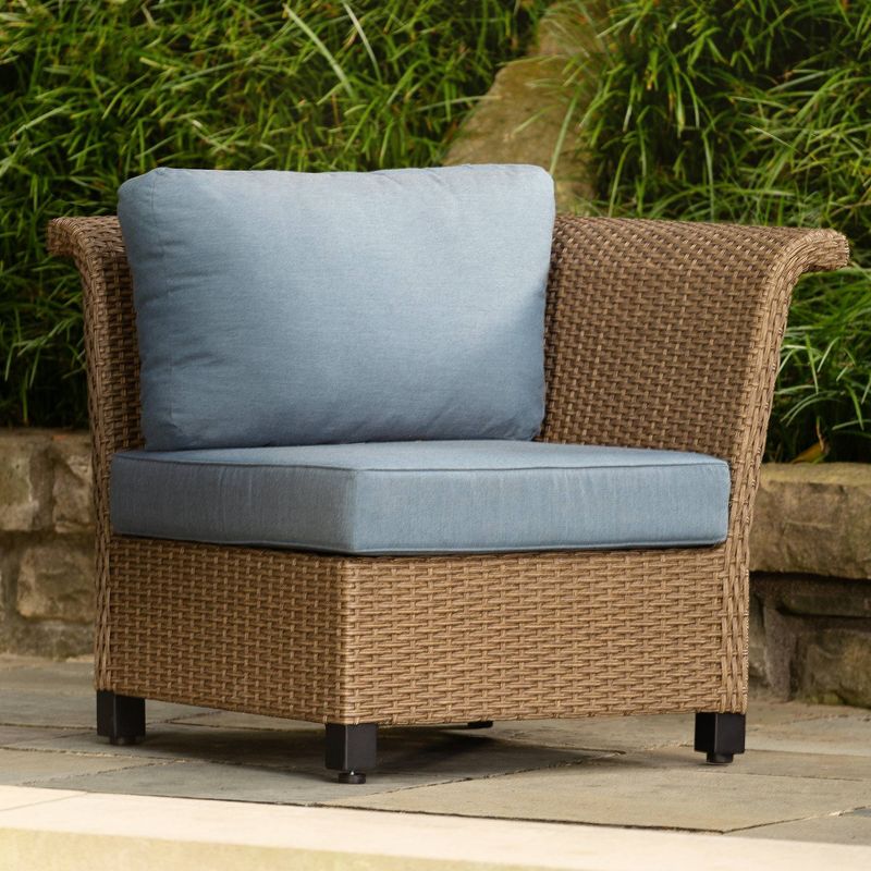 Nolin Armed Corner Weathered Brown Fame  Sunbrella Spectrum Denim Fabric - La-Z-Boy