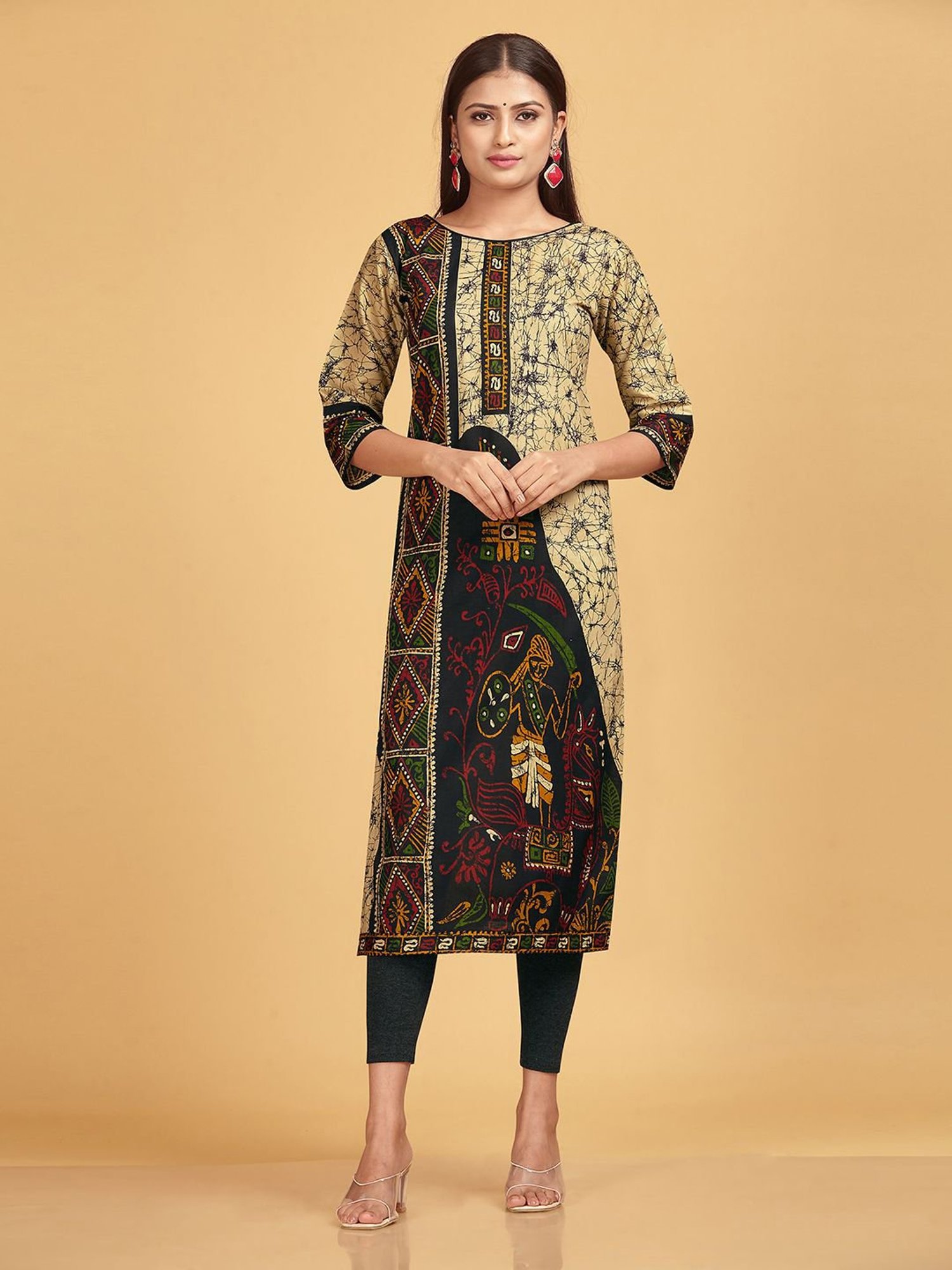 SHANVIKA Beige Printed Pure Cotton Dress Material