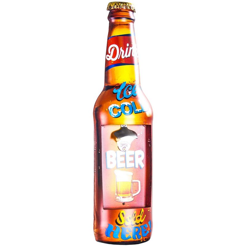 Drink Ice Cold Beer Sold Here Metal Bottle Opener and Cap Catcher Red - Crystal Art Gallery