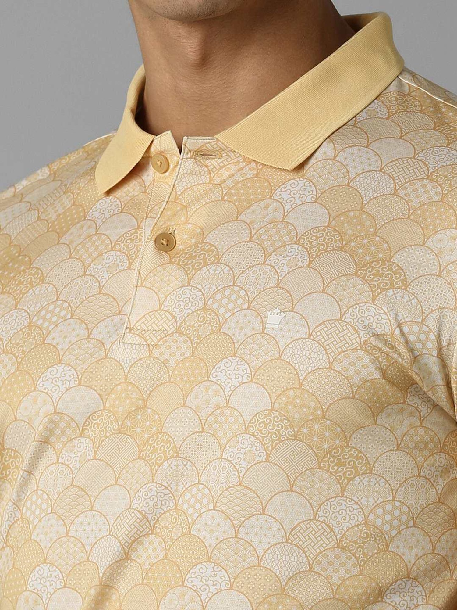 Louis Philippe Yellow Cotton Regular Fit Printed Polo T-Shirt