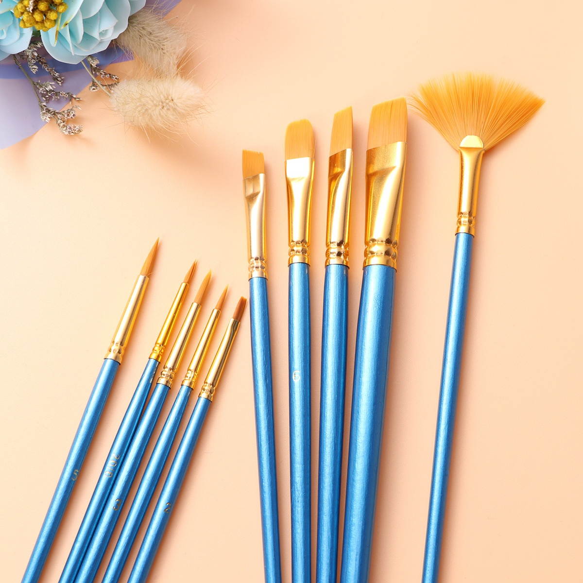 10pcs Paint Brushes Art Set for Acrylic/Oil/Watercolor Painting Nylon Wool Blue Bar